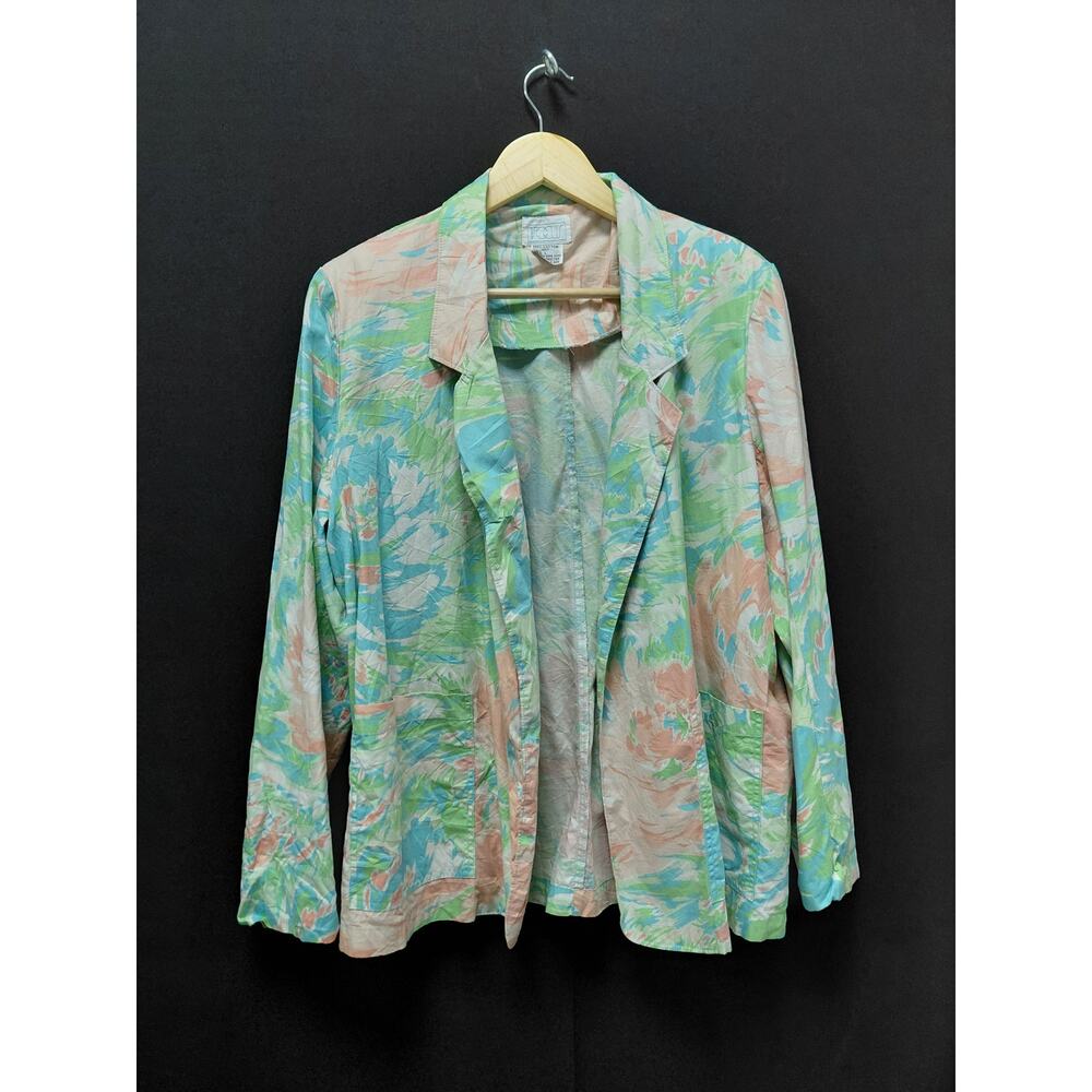 DESIGN FOCUS 100% Cotton Blazer Multicolor Abstract Woven Women Size L